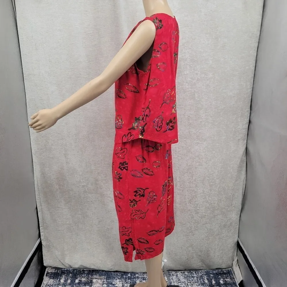 Young Fashion Vintage Red Patterned Culottes and Sleeveless Top Matching Set